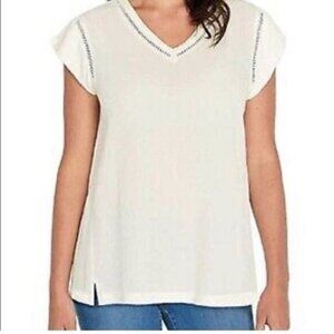 Buffalo David Bitton Womens XXL Olive Green Crochet Trim V-Neck Sleeveless Top